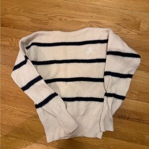 Abercrombie & Fitch Cream and Black Striped Crewneck Sweater